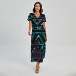 Aztec Tribal Galaxy Pattern Print Short Sleeve Maxi Dress