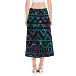 Aztec Tribal Galaxy Pattern Print Side Slit Midi Skirt