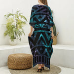 Aztec Tribal Galaxy Pattern Print Silk V-Neck Kaftan Dress