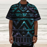 Aztec Tribal Galaxy Pattern Print Textured Short Sleeve Shirt