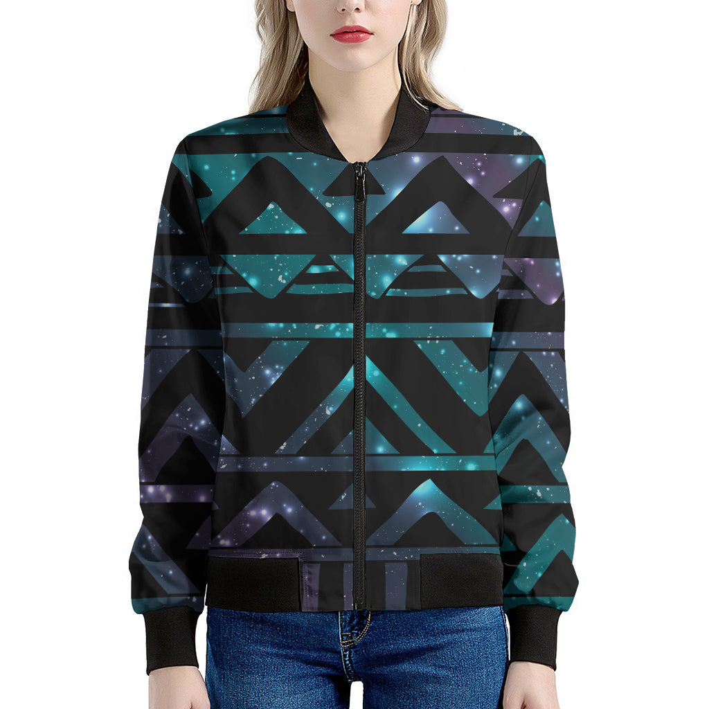 Aztec Tribal Galaxy Pattern Print Women's Bomber Jacket