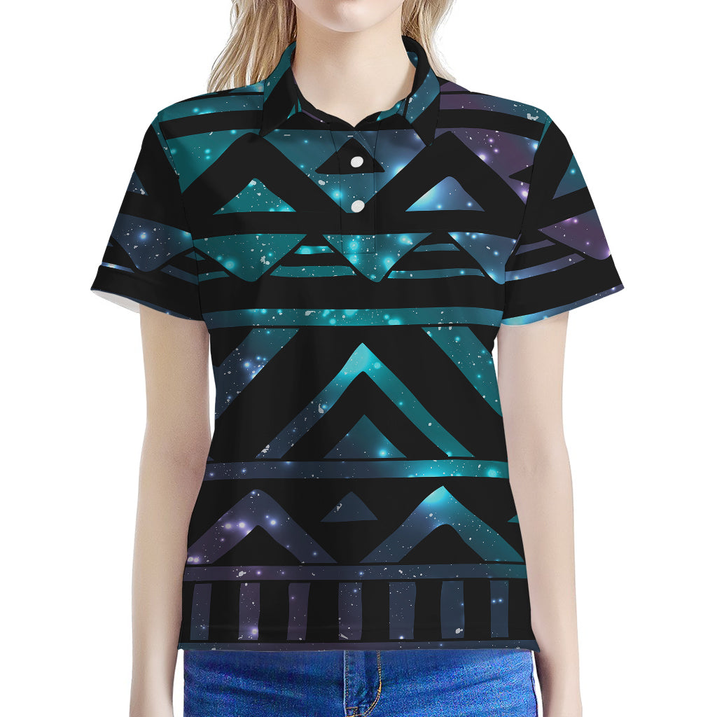 Aztec Tribal Galaxy Pattern Print Women's Polo Shirt