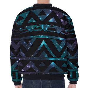 Aztec Tribal Galaxy Pattern Print Zip Sleeve Bomber Jacket