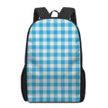 Azure Blue And White Gingham Print 17 Inch Backpack