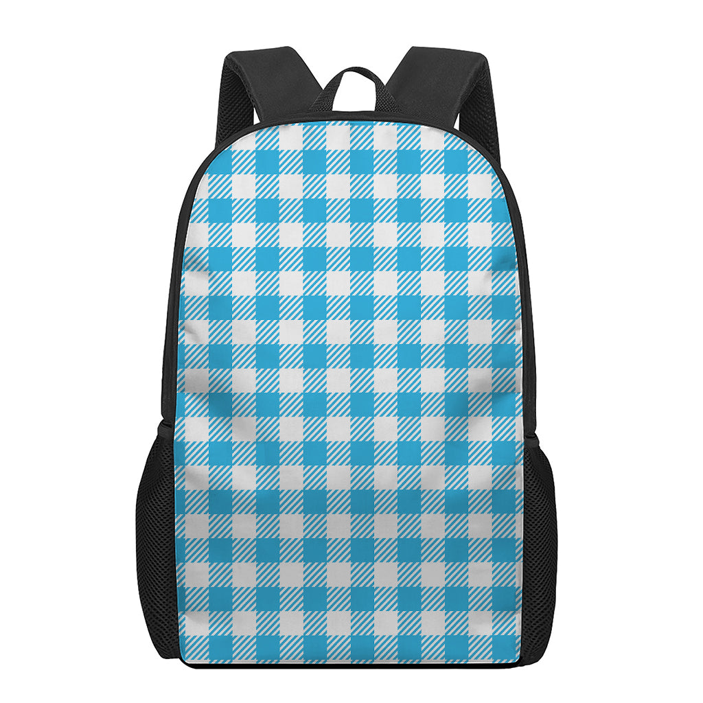 Azure Blue And White Gingham Print 17 Inch Backpack