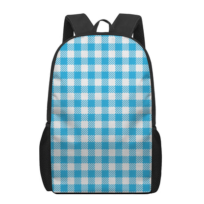 Azure Blue And White Gingham Print 17 Inch Backpack