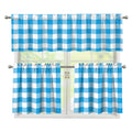 Azure Blue And White Gingham Print 3 Piece Kitchen Curtains