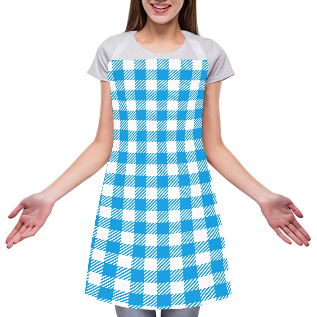 Azure Blue And White Gingham Print Adjustable Apron