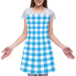 Azure Blue And White Gingham Print Adjustable Apron