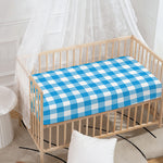 Azure Blue And White Gingham Print Baby Crib Sheet