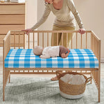 Azure Blue And White Gingham Print Baby Crib Sheet
