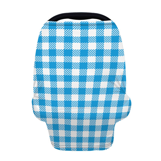 Azure Blue And White Gingham Print Baby Seat Cover