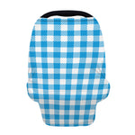 Azure Blue And White Gingham Print Baby Seat Cover