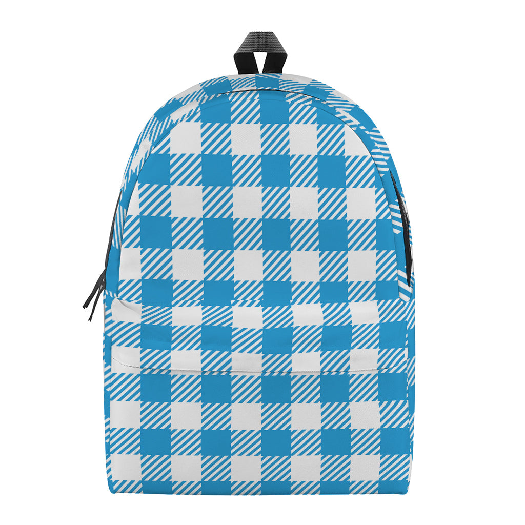 Azure Blue And White Gingham Print Backpack