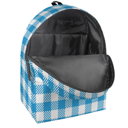 Azure Blue And White Gingham Print Backpack