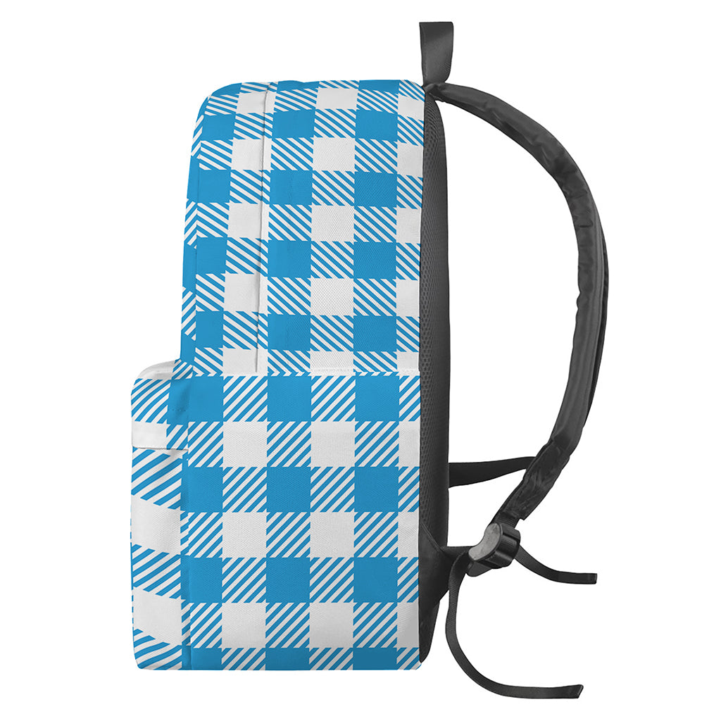 Azure Blue And White Gingham Print Backpack