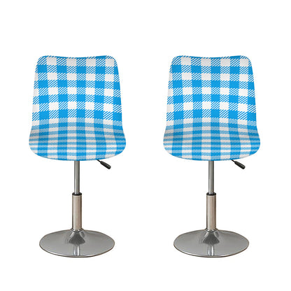 Azure Blue And White Gingham Print Bar Stool Covers