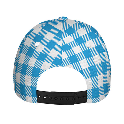 Azure Blue And White Gingham Print Baseball Cap