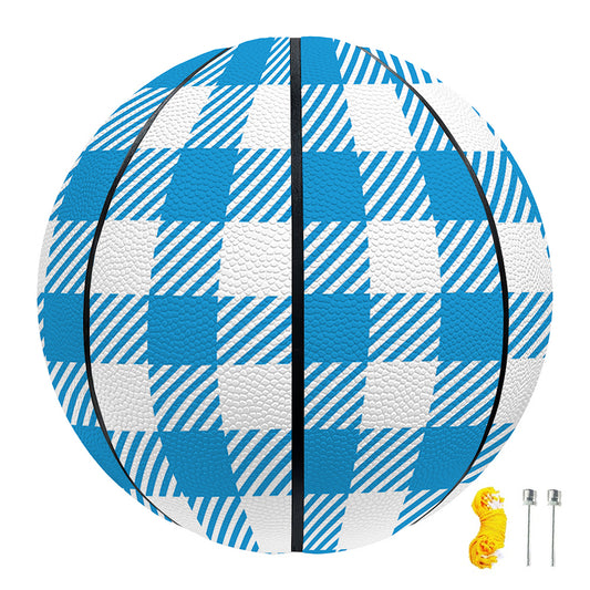 Azure Blue And White Gingham Print Basketball
