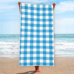 Azure Blue And White Gingham Print Beach Towel