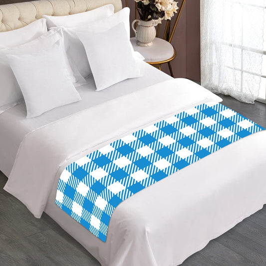 Azure Blue And White Gingham Print Bed Runner