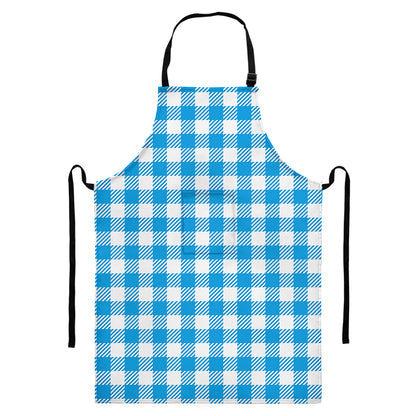Azure Blue And White Gingham Print Bib Apron With Pocket