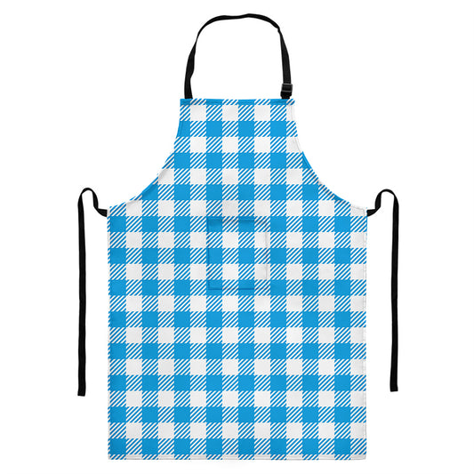 Azure Blue And White Gingham Print Bib Apron With Pocket