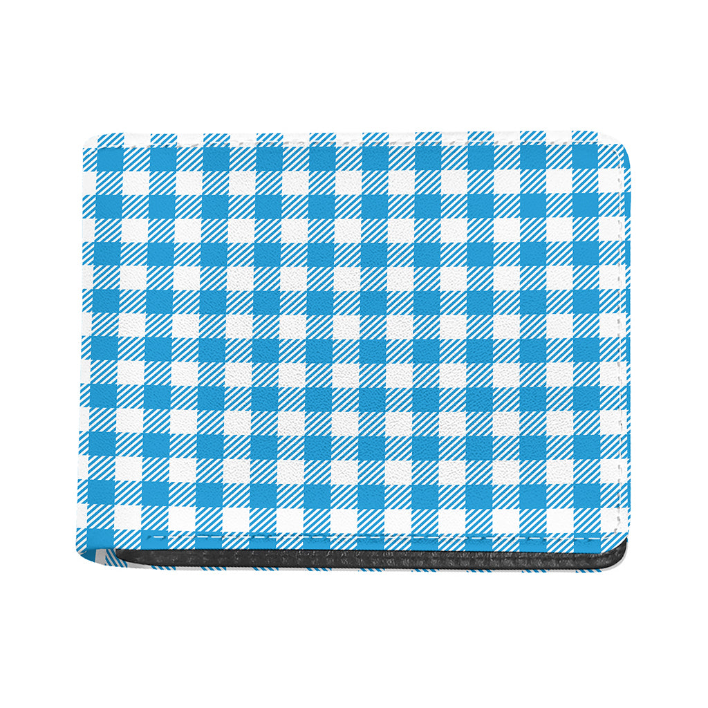 Azure Blue And White Gingham Print Bifold Wallet