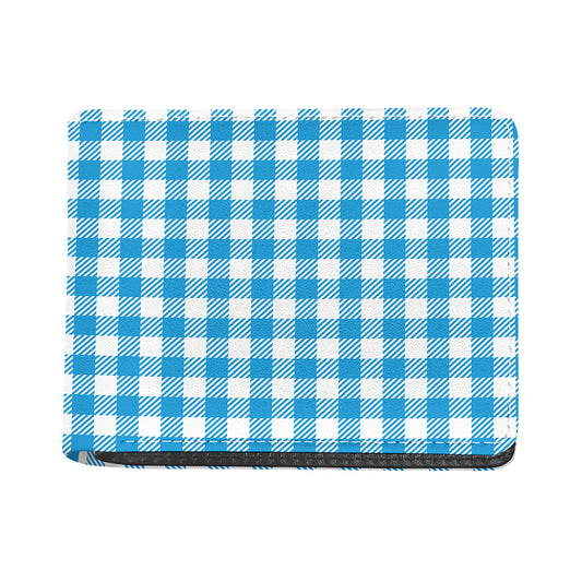 Azure Blue And White Gingham Print Bifold Wallet