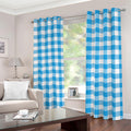 Azure Blue And White Gingham Print Dimout Grommet Curtains