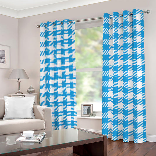 Azure Blue And White Gingham Print Blackout Grommet Curtains