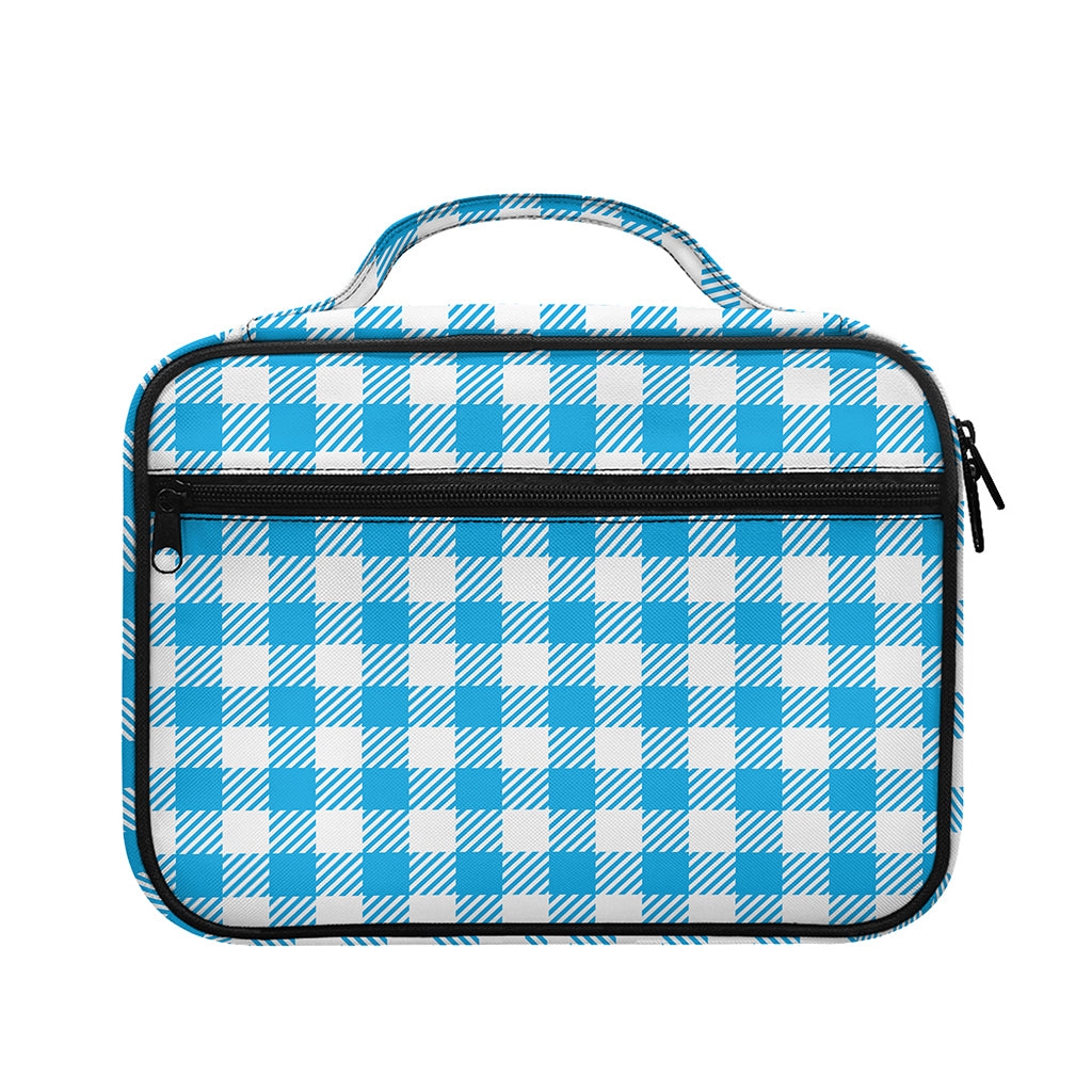 Azure Blue And White Gingham Print Briefcase Bible Bag
