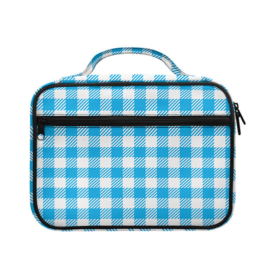 Azure Blue And White Gingham Print Briefcase Bible Bag