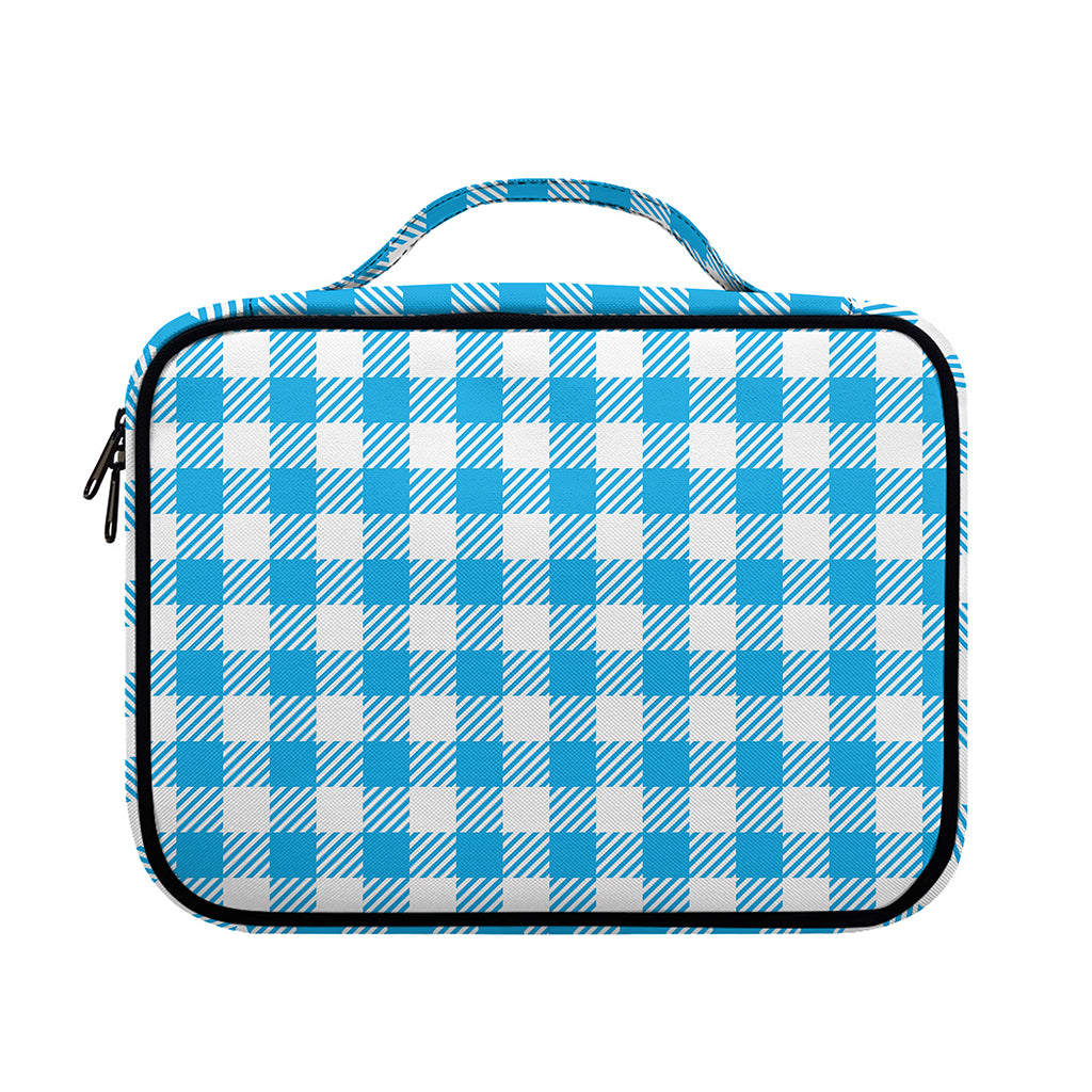 Azure Blue And White Gingham Print Briefcase Bible Bag