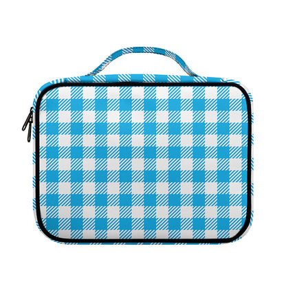 Azure Blue And White Gingham Print Briefcase Bible Bag