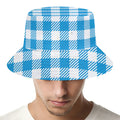 Azure Blue And White Gingham Print Bucket Hat