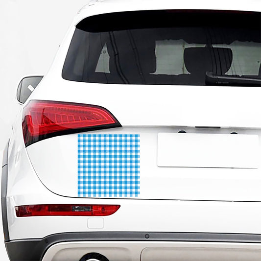 Azure Blue And White Gingham Print Car Sticker