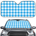 Azure Blue And White Gingham Print Car Windshield Sun Shade