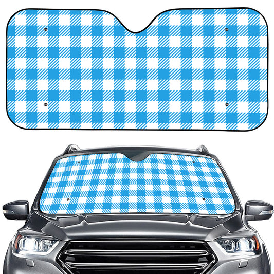 Azure Blue And White Gingham Print Car Windshield Sun Shade
