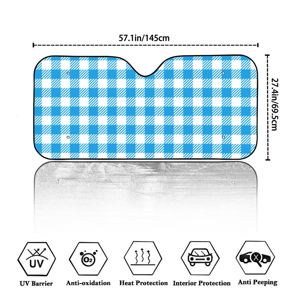 Azure Blue And White Gingham Print Car Windshield Sun Shade