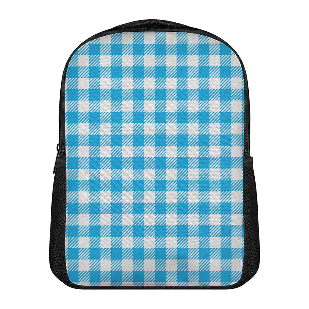 Azure Blue And White Gingham Print Casual Backpack