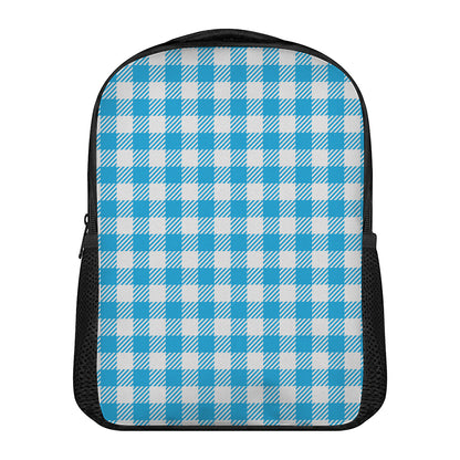Azure Blue And White Gingham Print Casual Backpack