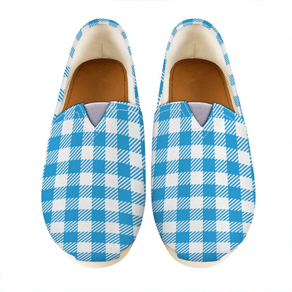 Azure Blue And White Gingham Print Casual Shoes