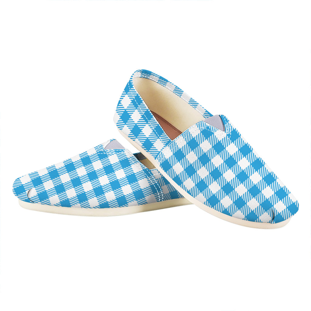 Azure Blue And White Gingham Print Casual Shoes