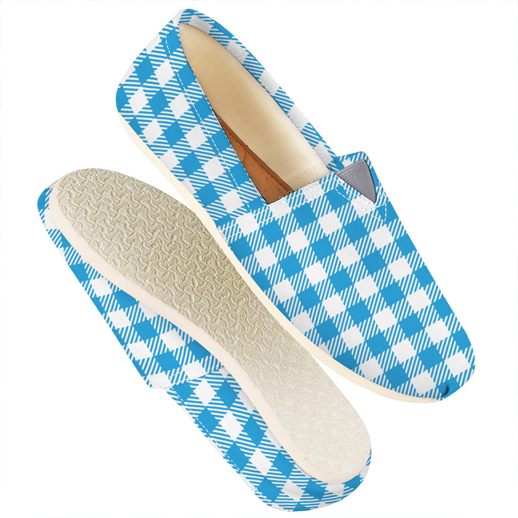 Azure Blue And White Gingham Print Casual Shoes