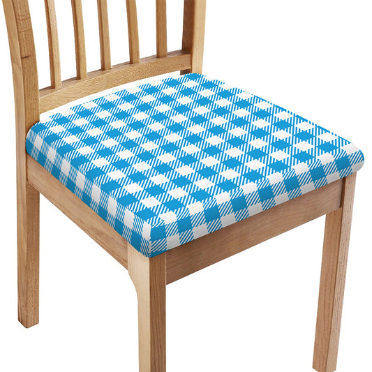Azure Blue And White Gingham Print Chair Cushion Cover