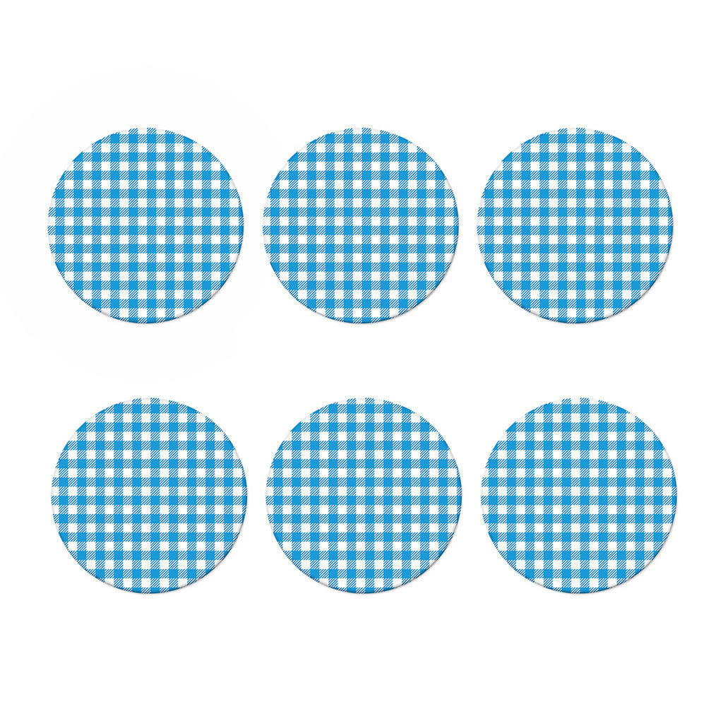 Azure Blue And White Gingham Print Coaster Set