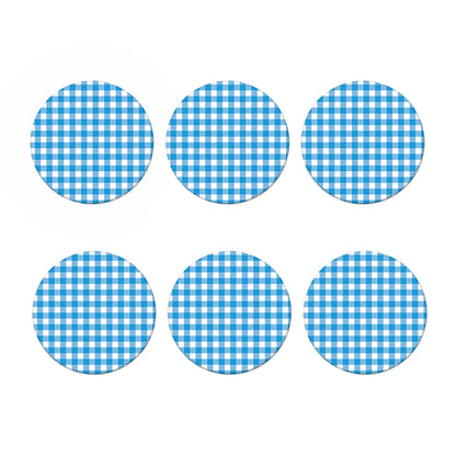 Azure Blue And White Gingham Print Coaster Set