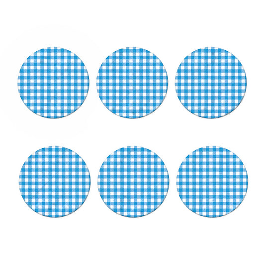 Azure Blue And White Gingham Print Coaster Set