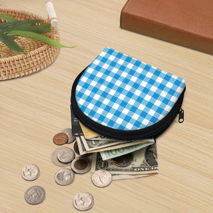 Azure Blue And White Gingham Print Coin Purse